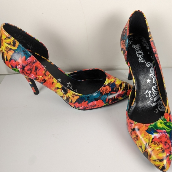 Brash Colorful Floral Slip on Stilettos Heels Dress Shoes Women's size 7 1/2. - Picture 3 of 7